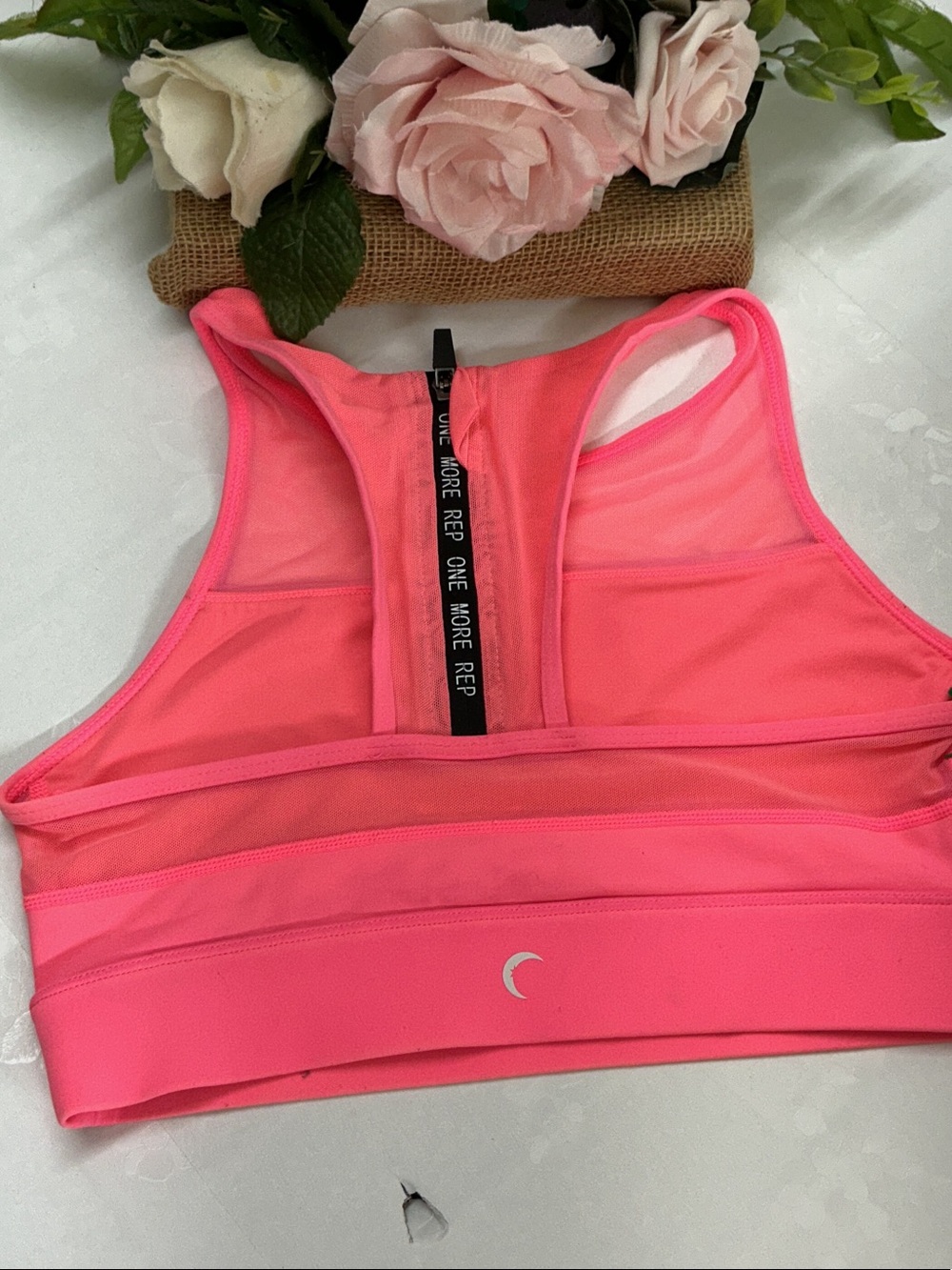 Women’s Mesh-Trim Sports Bra - Hot Pink - Picture 2 of 4